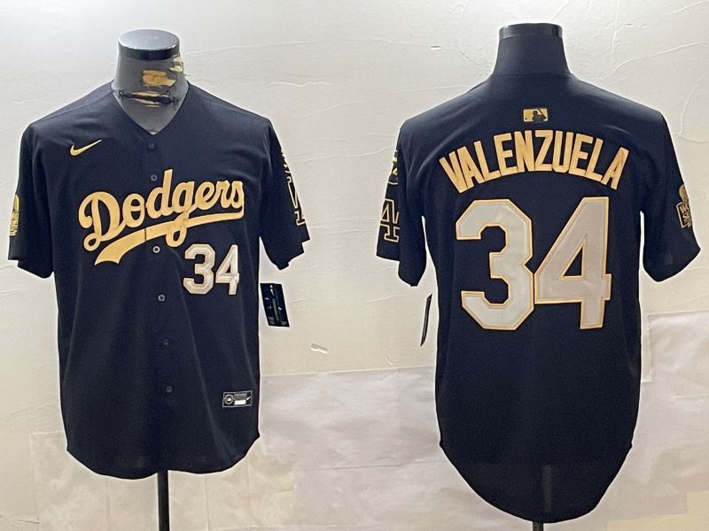 Men Los Angeles Dodgers #34 Valenzuela Black Gold Game 2024 Nike MLB Jersey style 1202